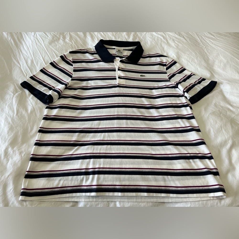 Lacoste Mens SZ 7 (Large) White Striped Polo Shirt